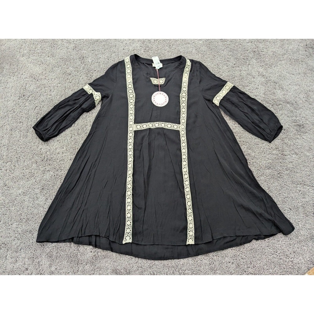 UMGEE USA Tunic Dress Womens Small Long Sleeve Embroidered Casual Black